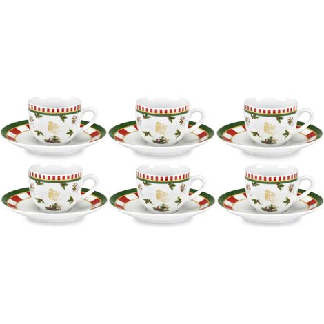 Fade Xmas Circus Natale set 6 tazze caffè con piattino in fine porcellana
