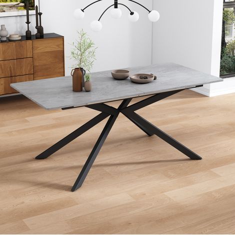 Table extensible 180x70x75.5 cm, table à manger et salon, plateau MDF, piètement croix, noir et gris (1/5)