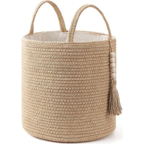 Panier de rangement tressé en corde de coton avec doublure, panier à linge sale, petit modèle