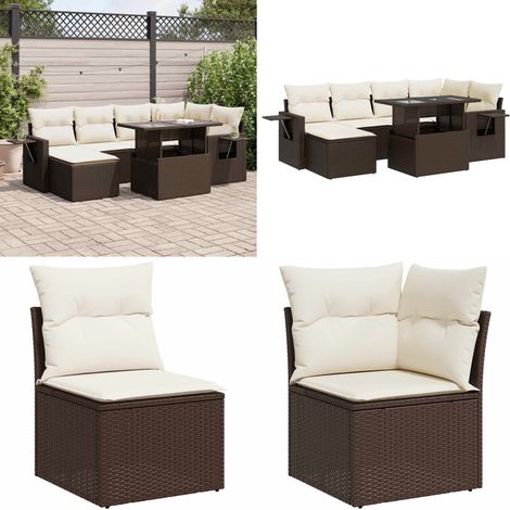 vidaXL Salon de jardin avec coussins 7 pcs marron résine tressée (1/5)