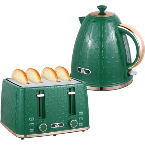 Stylish 1.7L Kettle & Four-Slice Toaster Set with Honeycomb Design-Fast Boil,7 Browning Options,Easy Clean & Safety Features