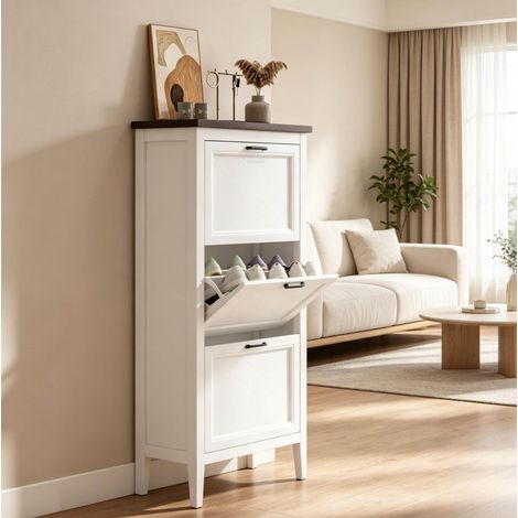 Scarpiera 60x26.5x133.7 cm, salvaspazio con 3 ante abbattibili, ripiani regolabili, MDF bianco (1/5)
