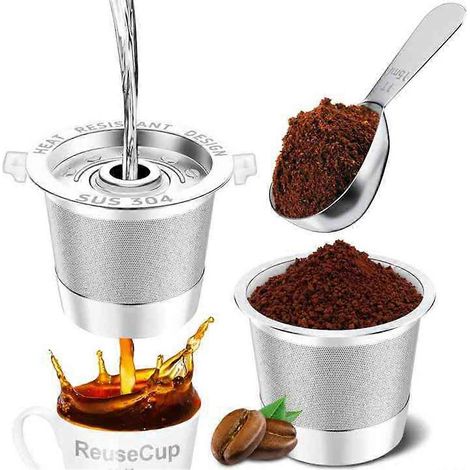Cartouche rechargeable en acier inoxydable pour Keurig Classic K-Cup - Compatible avec Keurig 1.0, préparez votre café préféré, idéal pour la pause-café au bureau (Ensemble A) (1/4)