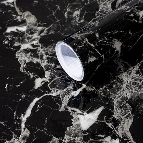 Carta adesiva effetto marmo nero e argento, 40 cm x 3 m, pellicola decorativa autoadesiva rimovibile per ufficio, cucina, piano di lavoro, armadio, scaffale, adesivo in vinile resistente all'acqua - C