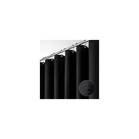 Rideau de douche noir - Rideau de douche salle de bain en tissu épais texturé gaufré, 180x200 cm (1/5)