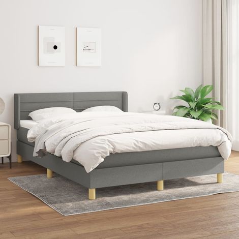Sommier à lattes avec matelas et surmatelas - Gris foncé 140x190cm - Tissu durable, Tête de lit réglable (1/5)
