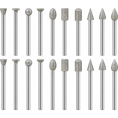 20 Stück Diamant Fräser Set für Dremel 3mm Schaft 120er Körnung zum Gravieren Schleifen Polieren von Stein Glas Keramik (1/5)