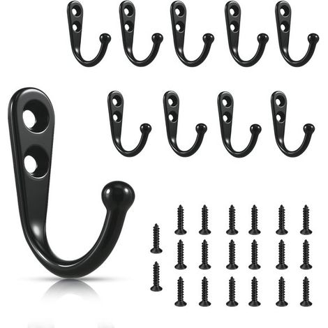 Crochets - Lot de 10 - Crochet de Crochets - Zinc - Style industriel - Patères - Crochet porte-clés - Crochet mural - Crochet pour serviettes - Crochet pour vêtements - Zwart (1/5)