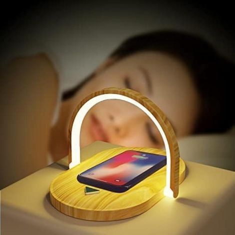 Wireless charging station with touch night light, 3 brightness levels, for bedroom and office, 15W (wood grain) (1/5)
