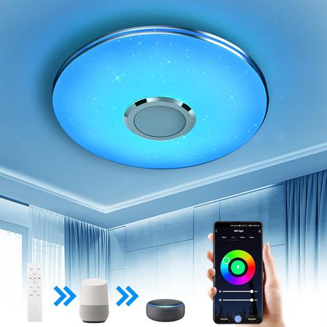 Plafonnier Led avec Haut-parleur Wifi, 36W RGB Eclairage de Plafond avec Télécommande et Contrôle APP, Compatible avec Alexa Google Home, 3600LM, Ø30CM