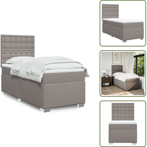 The Living Store Sommier à lattes de lit avec matelas Taupe 90x200 cm Tissu - Lit Double - Literie - Matelas - Sommier Tapissier - Tête De Lit Ajustable