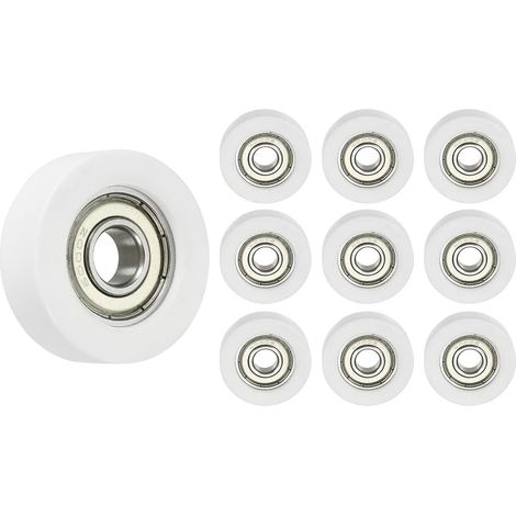 Poulie Ronde En Nylon, 10x38x12mm Roulement À Billes Poulie De Guidage Galet Roue Ronde Double Blindage Métallique Roulements En Acier Chromé, Ton Blanc Argenté (1/5)