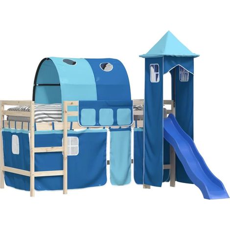 vidaxl Hochbettvorhänge Blau mit Tunnel und Turm