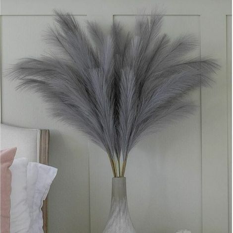 Grande Herbe de Pampa Artificielle 5 Tiges Douces 70cm Bouquet Plume Décor Boho Salon Mariage Gris (1/4)