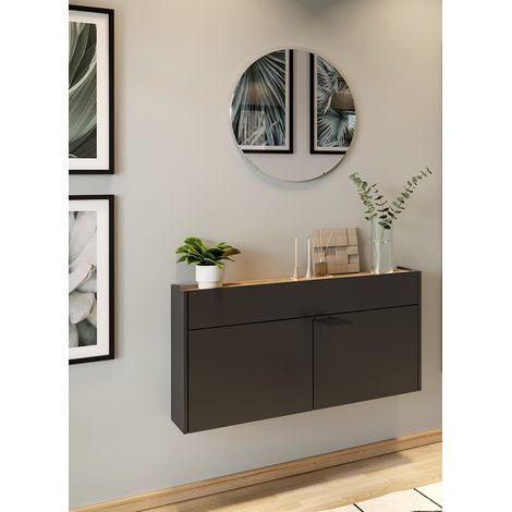 Garderobe Flurgarderobe schmal in grau mit Eiche ABERDEEN-01 modern 2-teilig mit Schuhschrank und Spiegel (1/5)