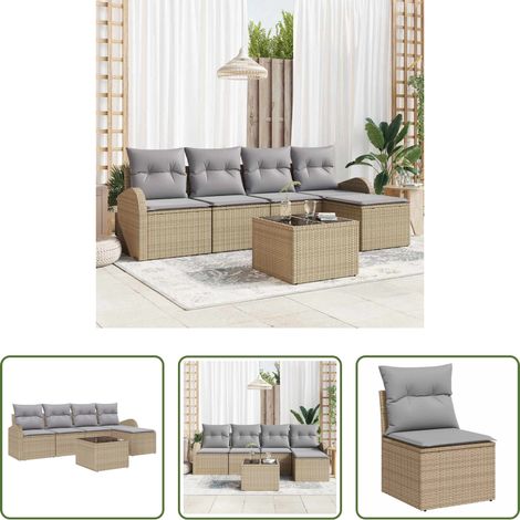 vidaXL Poly-Rattan - Sofa Set mit Kissen 6 pcs Beige und Hellgrau Poly-Rattan (1/5)