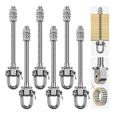 Heavy Duty Stainless Steel Clothes Hangers with Bearings - M10 Swivel Bolts - 1800lbs Capacity for Wood and Steel Beams, Yoga Hammock, Swing Set of 6 (1/5)