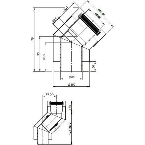 ATEC Bogen 45 Grad konzentrisch DN  60/100, 0415 (1/3)
