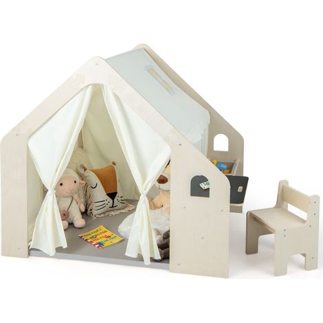 Tenda da gioco per interni 6 in 1 dimensioni 131 x 98 x 113 cm multiattività design moderno legno naturale 200014294