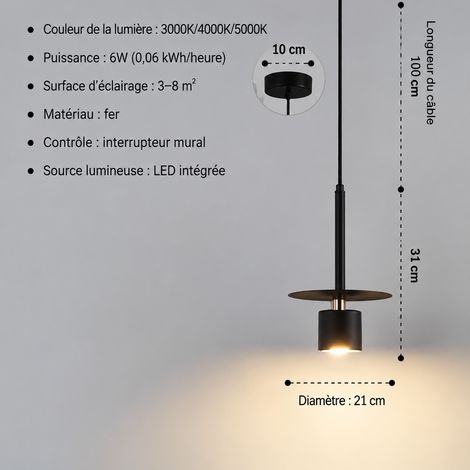 Suspension Luminaire LED 1 tête noir mat, lumière chaude, 210 x 300 mm Fer Réglable 1,5 m 23 × 23 × 23 cm 1 kg – Livraison gratuite (1/4)