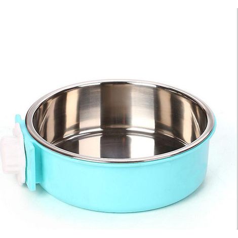(14 cm) Blauer, abnehmbarer 2-in-1-Hängenapf aus Edelstahl, Futternapf für Hunde, Katzen und kleine Haustierkäfige (1/5)