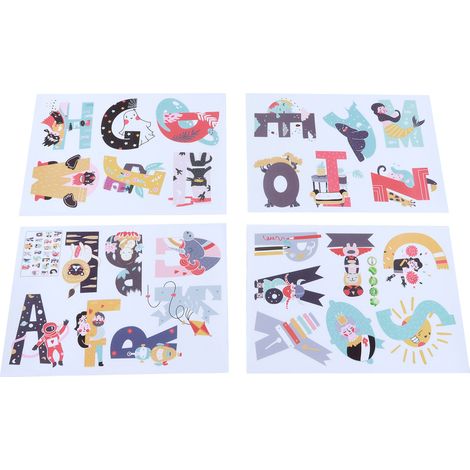Lot de 4 stickers alphabet 26 lettres anglaises animaux mignons déco murale chambre bébé maternelle (1/5)