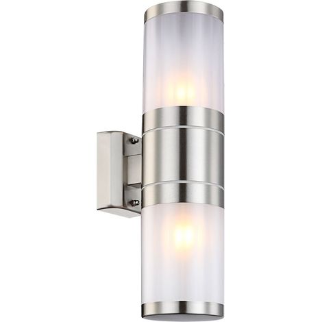 Globo – Applique murale extérieure inox et plastique opale – Culot E27 – IP44 – H. 37 x L. 15,5 x l. 10,2 cm – 320142 (1/7)