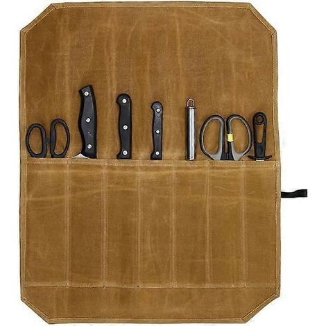 Sac de rangement portable pour couteaux de chef, sac  couteaux en toile cire robuste avec 7 emplacements, pour le rangement de couteaux de cuisine, ka (1/5)
