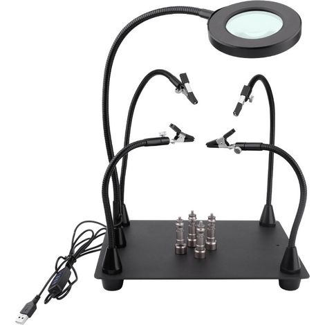 Loupe Soudure, Station de Soudage, Troisieme Main avec Lampe Loupe 6x, Bras Aimantés Flexibles (1/5)