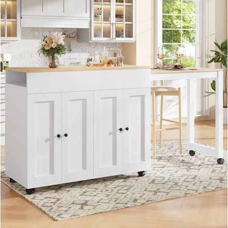Isla de cocina extensible 117-180x50x94,6 cm en MDF blanco con almacenaje FloraGrace (1/5)