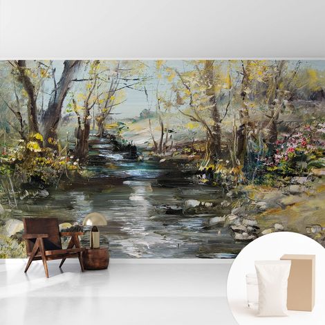 Newroom Tapete Dekorative Vliestapete mit Kleber Modern für Wohnzimmer Schlafzimmer Waldbach 416x254 cm (1/5)