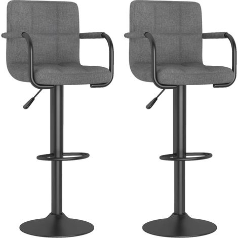 Tabouret capitonné tissu gris clair avec accoudoir et pied acier noir Volka - Lot de 2 (1/5)