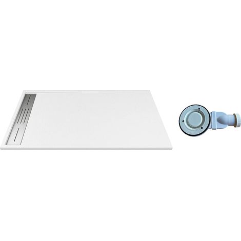 Receveur de douche extra plat à poser ou à encastrer recoupable en résine SMC avec siphon - Blanc - 120 x 80 cm - LYROSA (1/5)