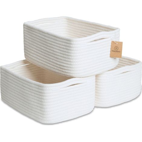 Lot de 3 petits paniers de rangement en corde de coton tissée pour étagères Petits paniers de rangement pour chambre d'enfant, salle de bain, placard, étagère cube, décoratif, panier (1/5)