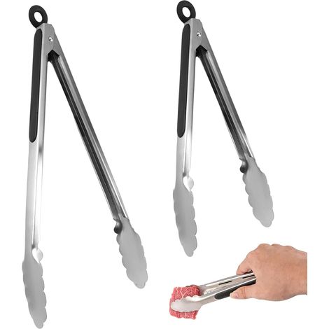 2 x Stainless Steel Kitchen Tongs for BBQ Cooking (1/5)