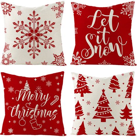 Taie d'oreiller de Noël en coton et lin, coussin de Noël en lin avec motif cerf (1/5)