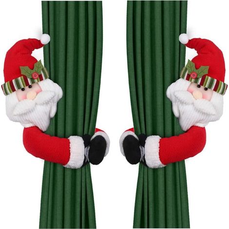 2 PIECES d'attaches de rideaux de Noël : Attaches de rideaux en forme de dessin animé avec le Père Noël et le bonhomme de neige, fixe-rideaux, clips pour rideaux de Noël, Pince et Poupée pour bouteill (1/5)