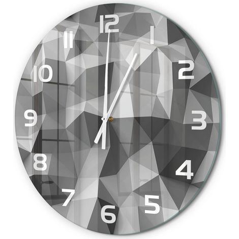 Horloge Murale Ronde en Verre Quartz Silencieuse Sans Tic-Tac Salon Cuisine Triangles d'abstraction fi 60 cm (1/5)