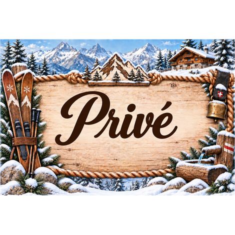 Plaque Privé 20 x 15 cm aluminium décor montagne chalet ski (1/2)