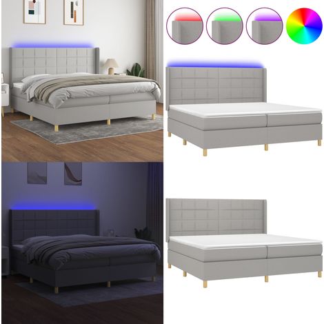 Sommier à lattes de lit matelas LED Gris clair 200x200 cm Tissu - Sommier Tapissier - Lit Plateforme - Lit Avec Led - Matelas À Ressorts Ensachés - Têted Lit Ajustable - Home & Living (1/5)