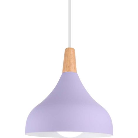 Lampe à suspension en métal rond simple et moderne nordique , Plafonnier E27 Iuminaires finition bois pour salon cuisine chambre à coucher (Violet) (1/5)