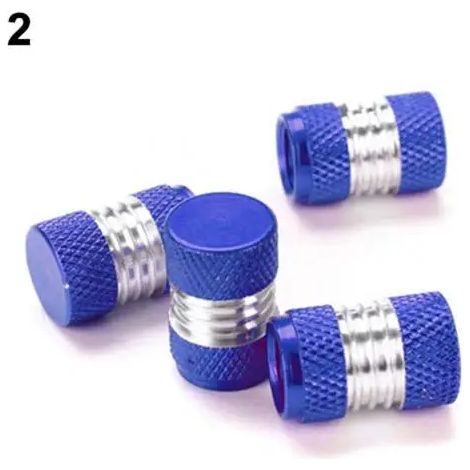 Bouchon de valve (bleu) 6 couleurs, 4 pièces, alliage d'aluminium, pour pneus de voiture et camion, jantes rondes, cache-poussière, noir/rouge/jaune/vert/bleu/violet (1/5)