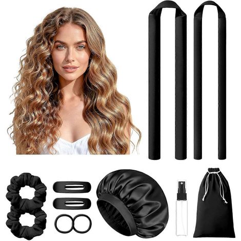 Boucles sans chaleur pour une nuit parfaite, 2 tailles de bigoudis doux pour femmes avec bonnet de nuit, kit de bigoudis sans chaleur avec chouchous et pinces (1/5)