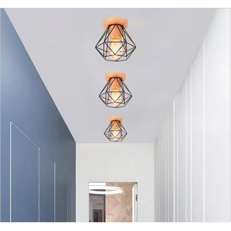 U-do 3pcs Plafonnier Industriel en Cage Couloir,Lampe Plafonnier Vintage en Fer pour Salon Chambre (1/4)