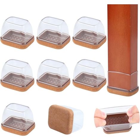 Confezione da 8 protezioni per gambe di sedie in feltro per pavimenti in legno, protezioni per pavimenti rettangolari in silicone trasparente (1/4)