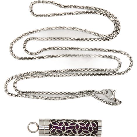 Collier diffuseur d'huiles essentielles, design ajouré élégant, longueur ajustable, pendentif en acier inoxydable pour aromathérapie. (1/5)