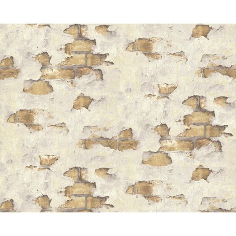 Stein Kacheln Tapete EDEM 819DN53 heißgeprägte Vliestapete leicht strukturiert in Spachteloptik matt creme grau-beige ocker-gelb 10,65 m2