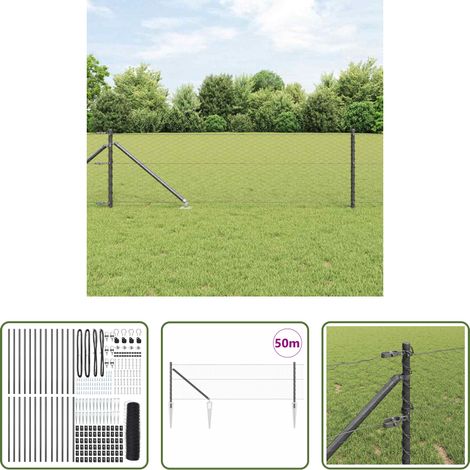vidaXL Stahl und PVC - Zaunpfosten Grau 50 x 0,6 m (36 mm Mesh) Stahl und PVC (1/5)