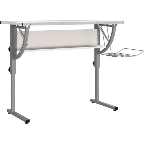 Bureau Table de travail Table d'écriture d'artisanat blanc et gris 110x53x(58-87) cm (1/5)