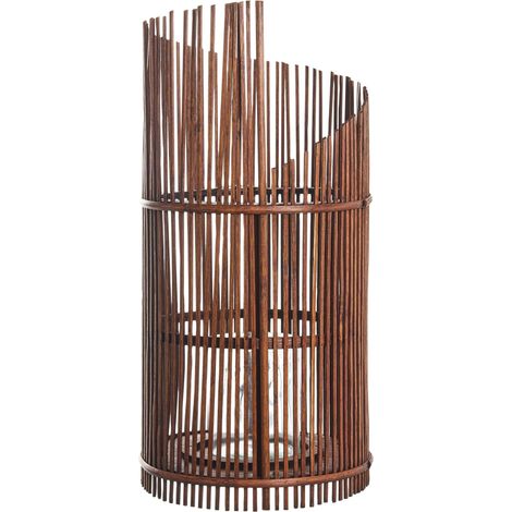 Lanterna per candele in legno di bambù stile boho con supporto in vetro per interni 49 cm accessorio marrone Jawa